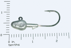 Fish Head Jig, 3/8 oz.,3/0 Mustad Hook, Plain, Bare Lead, Bags of 20
