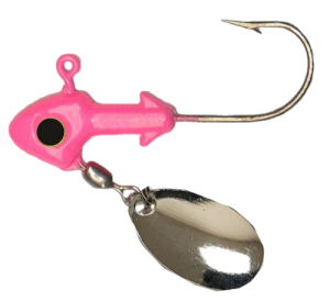 Round Head Spinner Head Jig Head with Eyes 1/16oz Size 4 Bronze Hook - Hot  Pink